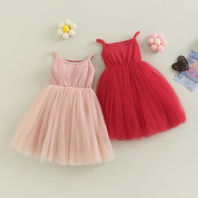 Toddler Kids Baby Girls Summer Sling Dress Sleeveless Tulle Patchwork A-line Princess Mesh Dress 9M-4T