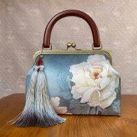 Hot selling Dark peony double-sided silk log portable cheongsam bag retro Chinese style female all-match gold