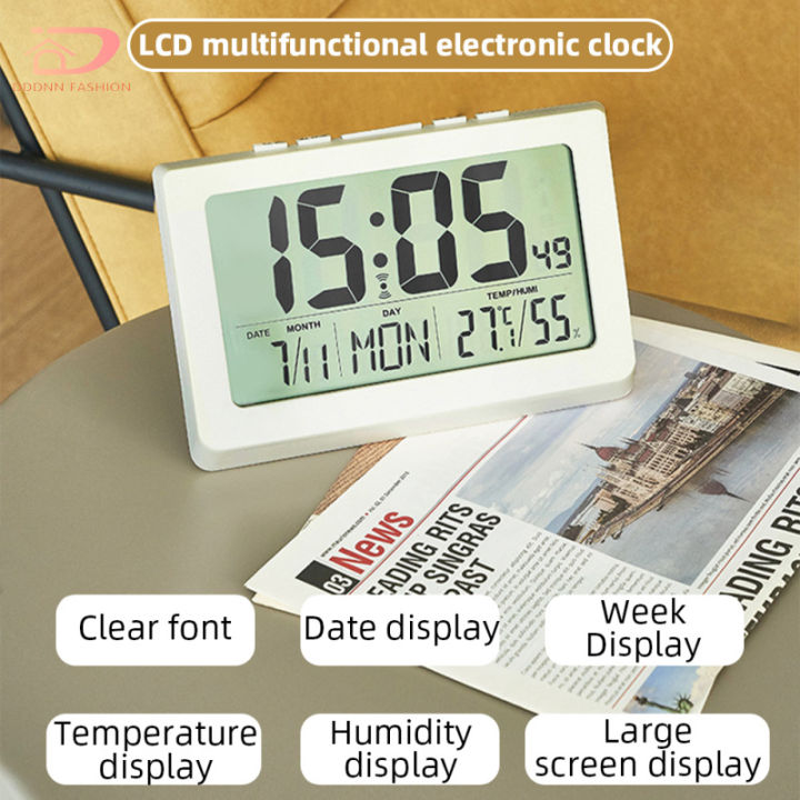 สต๊อก-นาฬิกาตั้งโต๊ะจอแสดงอุณหภูมิความชื้นข้อมูลเวลานาฬิกาปลุกสำหรับตกแต่งสำนักงานห้องนอน-21x14x2-5ซม