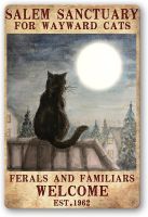 LOVEJIA Salem Sanctuary For Wayward Cats Ferals And Familiars Welcome Sign Metal Tin Signs, Vintage Black Cat Art Poster Plaque