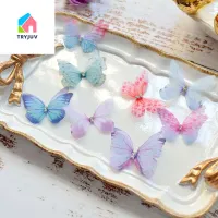 TRYJUV หลากสี DIY สำหรับต่างหูกางเกงเสื้อยืดหมวกออร์แกนซ่าของตกแต่งงานปาร์ตี้เครื่องประดับศีรษะผีเสื้อประยุกต์ผ้างานปักทำเครื่องประดับ