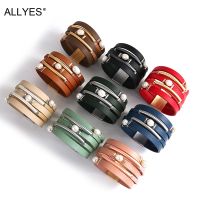 【YF】✲♚▣  ALLYES Leather   Bangles for Boho Multicolor Metal Tube Wrap Wide Statement Jewelry