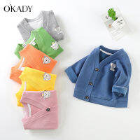 OKADY เสื้อแจ็คเก็ตถักนิตติ้งคอวีชายและหญิงเสื้อแขนยาว