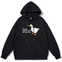 Peace Was Never An Option Print Large White Duck Hoodies Male Cotton Couple Sweatshirt Spring Clothes Oversized Pullover Hooded Size XS-4XL