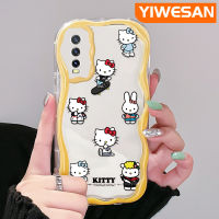 "YIWESAN เคสสำหรับ VIVO Y20 Y20i Y20s Y12s Y20 2021 Y11s Y12A Y20T Y20S เมตร Y20S เคส D สไตล์ Hello Kitty และกระต่ายสีสันสดใสขอบเนื้อครีมคลื่นเคสโทรศัพท์โปร่งใสป้องกันกล้องกันกระแทกซิลิโคนอ่อนชัดเจนเคส"