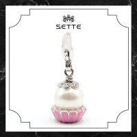 [SETTE] Cup Cake Ping Charm For Pendant/Bracelet Silver 925 Rhodium Plated With Enamel and Pearl - BTS2393 [เซตเต้] จี้ชาร์มรูปคัพเค้ก ฝังมุกและลงยาสี ตัวเรือนเงิน 925 ชุบโรเดียม