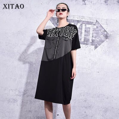XITAO Dress Print Letter Women  Casual T-shirt Dress