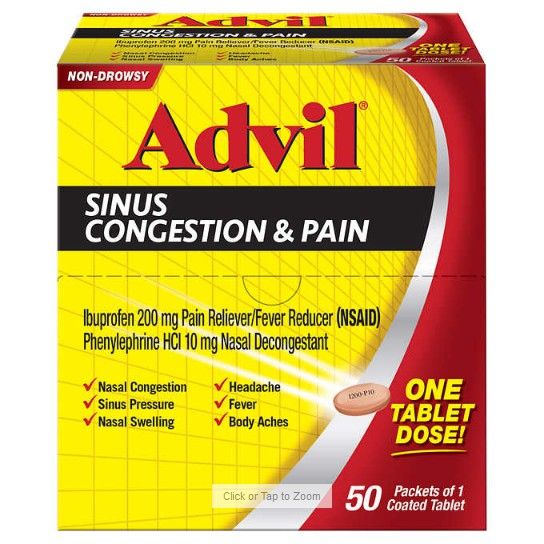 Advil Sinus Congestion Pain Relief Tablets, Dispenser Pack, 1 Tablet ...