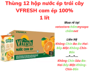 Thùng 12 hộp nước cam ép VFRESH 100% cam 1 lít Combo 3 hộp nước cam ép