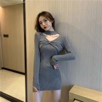 2022 the spring and autumn period careful machine hang one sexy joker neck dress package hip elastic base skirt female hollow out design