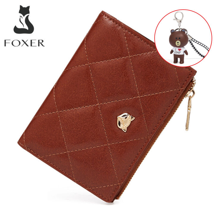 กระเป๋าสตางค์แบบมีซิปหนังแยกผู้หญิงแบรนด์-foxer-สำหรับผู้หญิงกระเป๋าเก็บบัตรแฟชั่นคุณภาพสูงกระเป๋าเงินใส่เหรียญทรงสั้นและกระเป๋าแบบคลัตช์
