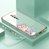 (คลังสินค้าพร้อม) เคสเคสมือถือสำหรับ Reno2 OPPO F Reno 2F พร้อมฟรีสายคล้อง + การ์ตูนสุนัขขอบสี่เหลี่ยมชุบเคลือบเคสนิ่มฝาหลังนิ่ม