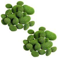 80 Pieces 2 Sizes Artificial Moss Rocks Decorative Faux Green Moss Covered Stones