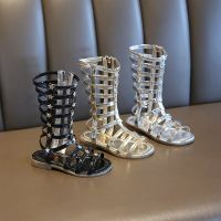 Girls Sandals Gladiator Style Star Mid-calf Zipper Children Summer Sliders 26-36 Three Colors Hollow-out Fashion Kids Flats