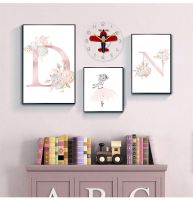 ที่กำหนดเองสีชมพูพิมพ์ Monogram Wall Art โปสเตอร์,เหมาะสำหรับสาวตกแต่งห้อง,ส่วนบุคคลเด็กและเด็กชื่อภาพวาดผ้าใบสำหรับตกแต่งบ้าน