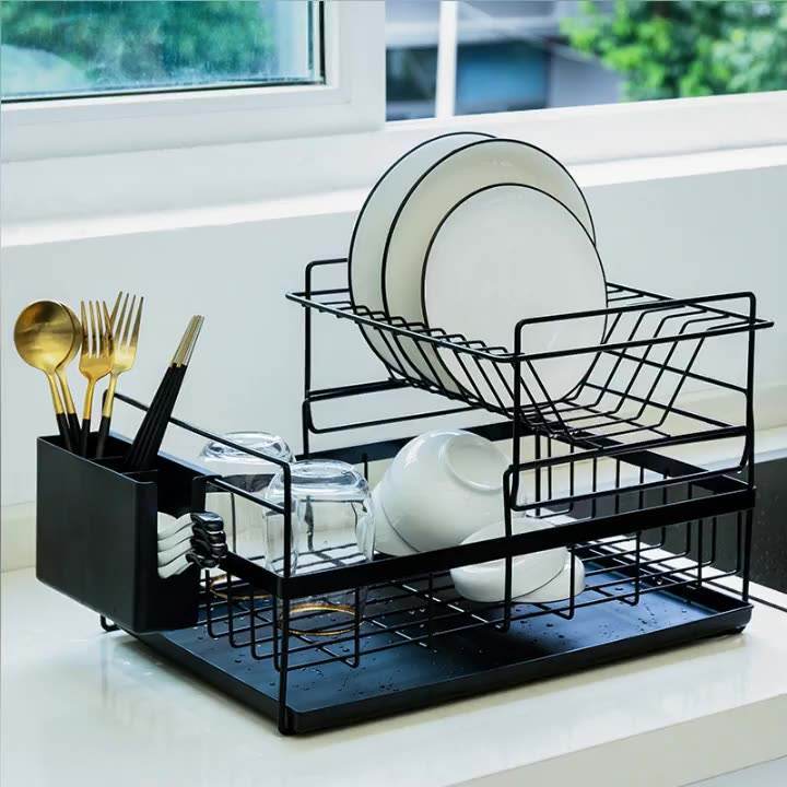  Dish Rack Dish Drying Rack 3-Tiers Kitchen Carbon