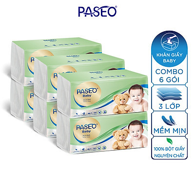 Nhập rs0722 giảm 30k cho đơn 99kcombo 6 gói khăn giấy thếp paseo baby 130 - ảnh sản phẩm 1