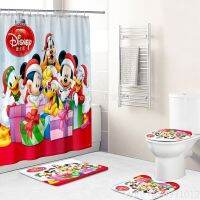 2023 Christmas และ Friends ม่านอาบน้ำผ้ากันน้ำผ้าม่านห้องน้ำฝาปิด Bath Mat ชุด4Pcs