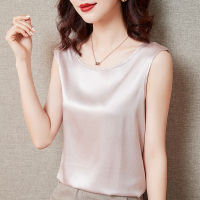 Spot 2023 Spring And Summer New Silk Suspender Vest Female Pure Color Round Neck Mulberry Bottoming Shirt Gentle