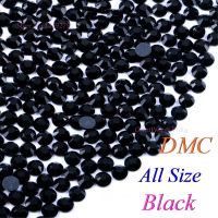 【CW】 All Size! Black DMC Hotfix Rhinestone SS6 SS10 SS16 SS20 SS30 Glass Crystals Stones Hot Iron-On FlatBack With Glue