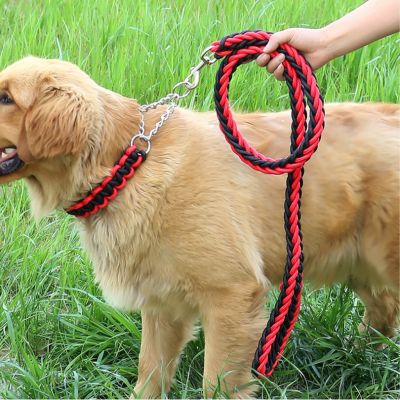 （PAPI PET）สำหรับสุนัขขนาดใหญ่ชุดปลอกคอเชือกลากสัตว์เลี้ยงสีประจำชาติ,หัวเข็มขัดโซ่สายจูงสุนัขตัว P เชือกสายคู่ยาว1.2เมตร