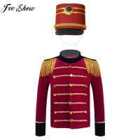 ZZOOI 4-16Y Boys Drum Trumpet Team Honor Guard Performance Costume Long Sleeve Tops with Hat for Circus Carnival Cosplay Theme Party