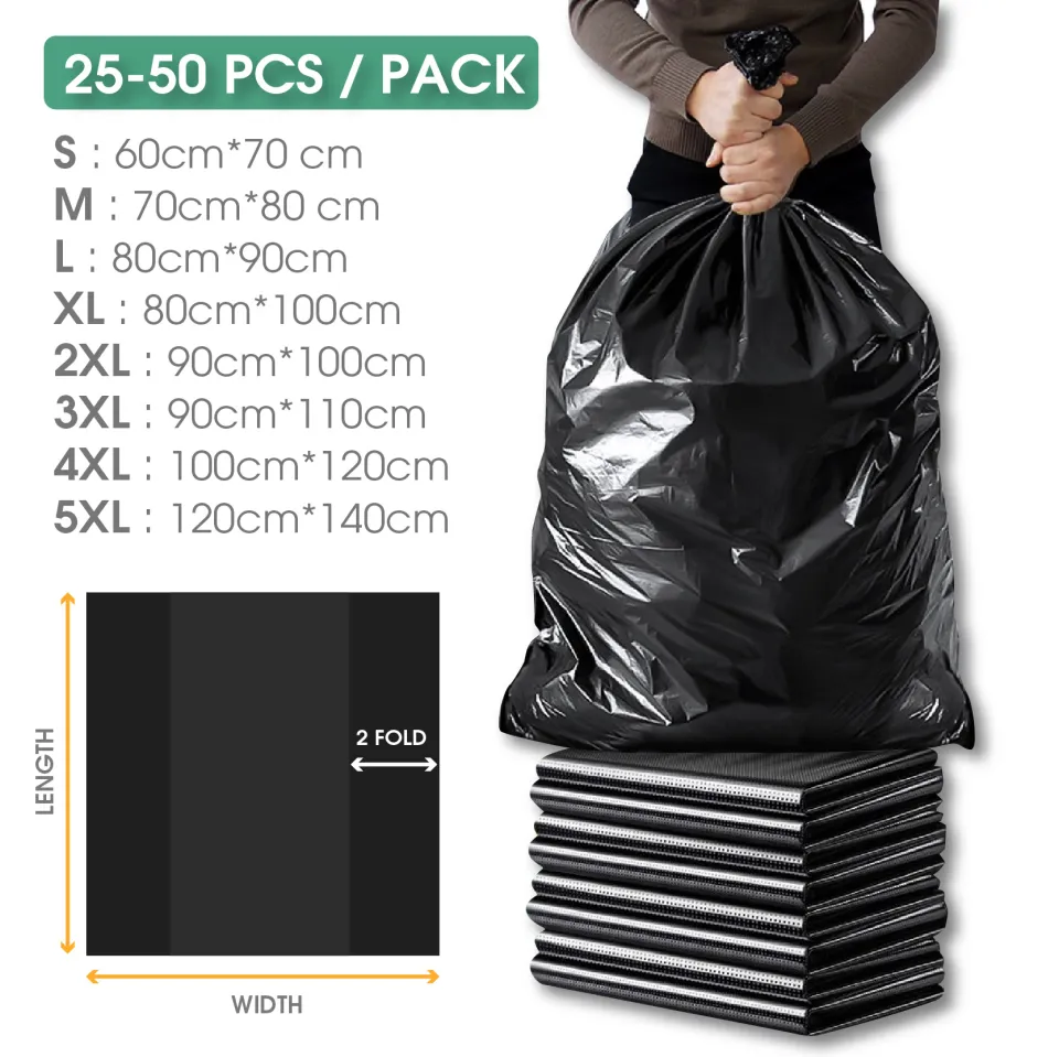 50pcs Large Garbage Bag Thickened Black Plastic Rubbish Bag for Household  School Hospital Hotel Restaurant Kitchen Garbage Bag