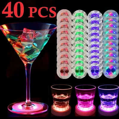 40 Pcs LED Coaster Luminous Bottle Stickers Lights 6cm Lamps for Xmas Bar KTV Wedding Party Cocktail Drink Cups Vase Decor