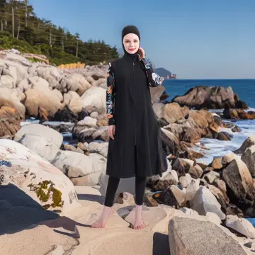 Burkini Femme Muslim Swimwear Women 2023 Long Sleeve Swimsuit Islamic  Swimming Suit Modest Robes Plain Swimwear