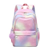 【LZ】▧¤✈  Mochila leve para livros mochila para meninas com estampa de arco-íris para o ensino intermediário