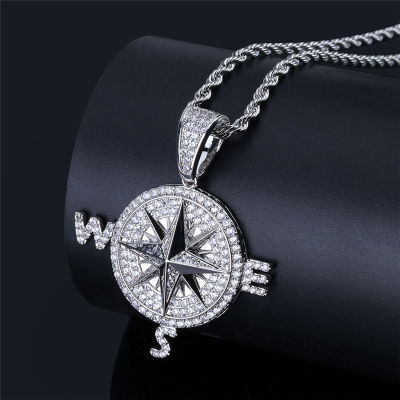 2021Hip Hop Jewelry Compass Shape Pendant Necklace With Gold Chain For Men New Arrival Cubic Zirconia Necklace