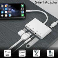 Lightning To HDMI Adapter Microphone Audio Cable Aux Jack Dual USB Hub 4K AV TV OTG Charging For Iphone 13/11Pro/12/XS//X/8/Ipad