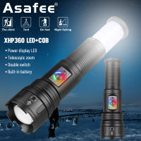 Asafee 2800LM 1057A super bright outdoor camping flashlight 30W/XHP360 LED flashlight telescopic zoom 4 gear switch built-in battery waterproof IPX4