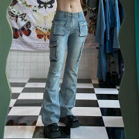 2022 Y2k Cargo Jeans Women Flare Denim Pants Low Rise Vintage Streetwear Casual Korean Fashion Aesthetic Fairy Bottoms Trouser