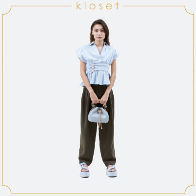 KLOSET  Pleated Details Pants (SS21-P009) กางเกงขายาว กางเกงผู้หญิง กางเกงแฟชั่น