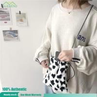 ?Arrive in 3 days?กระเป๋าสะพายข้าง Women Plush Crossbody Bag Cow Milk Print Shoulder Drawstring Mini Handbags กระเป๋าสะพาย หญิง