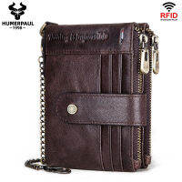 ZZOOI RFID Men Wallets Slim Leather Bifold Hasp Vintage Short  Male Purse Coin Pouch Multi-functional Cards Wallet Designer Chain Bag