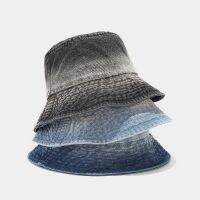 Jean Fisherman Hat 2023 New Korean Style Contrast Color Washed-out Vintage Bucket Hat Womens Trendy Spring and Summer Outdoor S