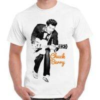 เสื้อยืดผู้ชายพิมพ์ลาย Chuck Berry Guitar Legend Rock N Roll สไตล์ย้อนยุค