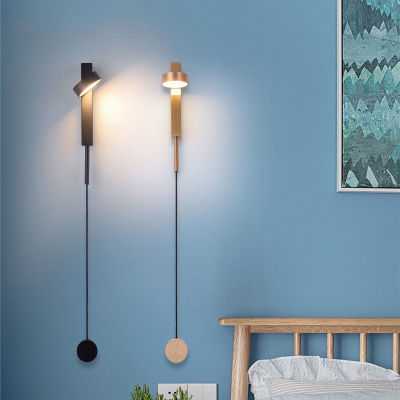 2021 New Bedroom Modern With Switch Pull Cord Adjustment Reading Wall Light Luxury Room Single Head Lights Bedside Wall Lamp