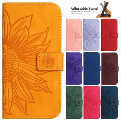 Wallet Flip Phone Case for Samsung Galaxy S23 S22 Ultra S21 FE S20 Plus S10 S8 S9 S7 5G Cases Sunflower Leather Back Cover Women