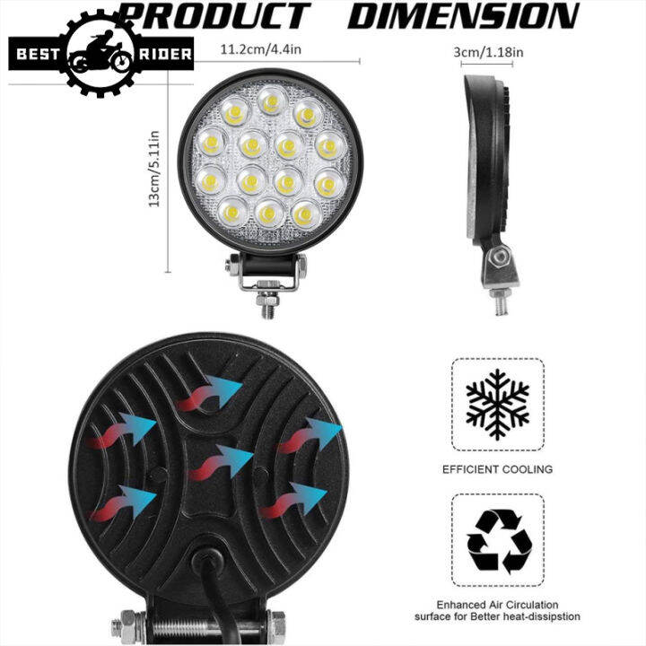 บาร์ไฟกลม14led-2ชิ้น4-5นิ้ว42w-2500lm-6000k-ไฟขับขี่สำหรับ-suv-รถกะบะเอทีวีเรือ-ip67กันน้ำ