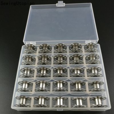 25Pcs/Set Empty Bobbins Sewing Machine Plastic Case Storage Box for Sewing Machine Spools with Thread Storage Case Sewing Tools Spine Supporters