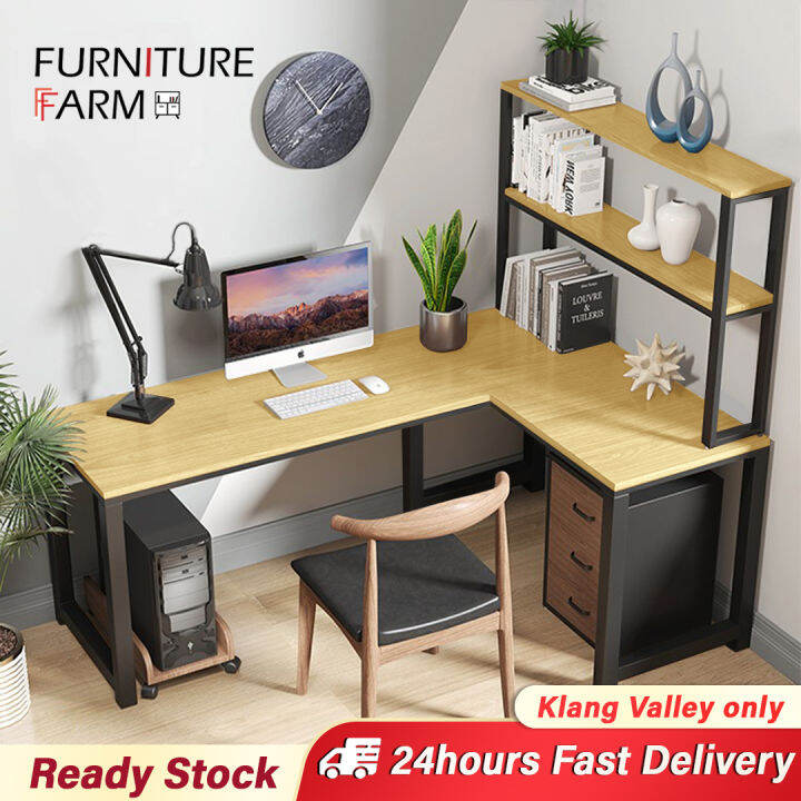 F&F AMABILE L Shape OFFice Table/Study Table With YEAR WARRANTY Lazada