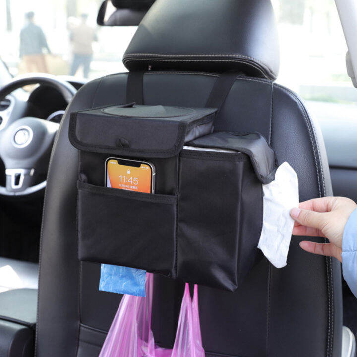 Hanging Car Seat Trash Bin Car Garbage Case Storage Bag Organizer Box