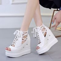 XJRHXJR 12cm Woman Height Increasing Sandals 2022 Summer Women Concise Platform Shoes Woman Fashion Thick Bottom Wedges Sandals