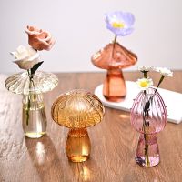 Mushroom Shaped Flower Vase Transparent Glass Vase Plant Hydroponic Aromatherapy Bottle Desktop Decoration Ornament