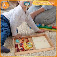 Homyl กล่องทรายสองส่วนถาดแยกอุปกรณ์ Montessori ไม้สำหรับเด็กก่อนวัยเรียนทารก