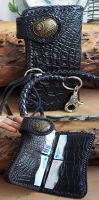 Beautifull Long Clutch Crocodile Wallet แถมเชือกหนังถัก 1 เส้น กระเป๋าพับยาว หนังจระเข้แท้ สวยเด่น