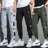 CODwumei04 Trendy brand Harlan overalls mens ins loose-fitting trousers function casual large size wild long pants necking trousers binding-leg pants mens bottom